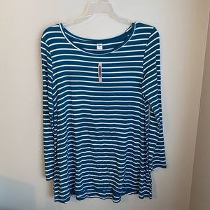 Old Navy 3/4 Sleeve Teal & White Stripe Blouse